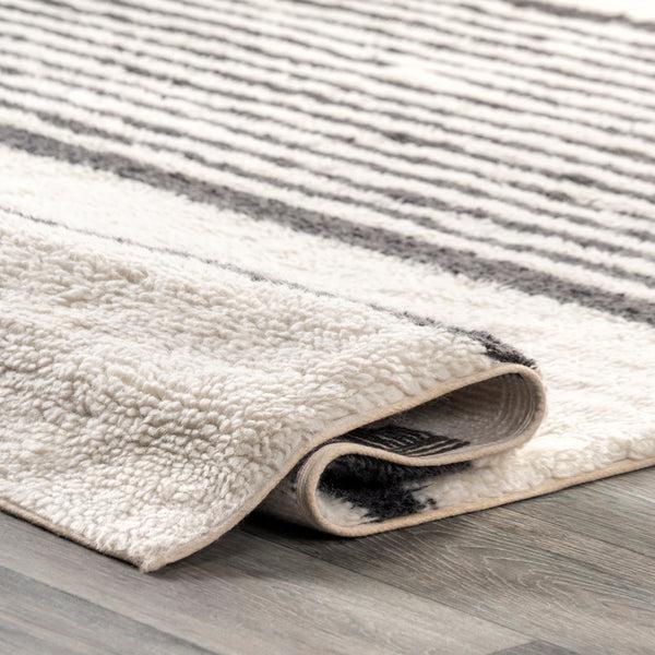 Nuloom Striped Wool Machine Washable Area Rug Ivory