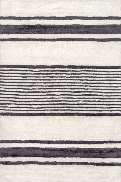 nuloom Striped Wool Machine Washable Area Rug Ivory