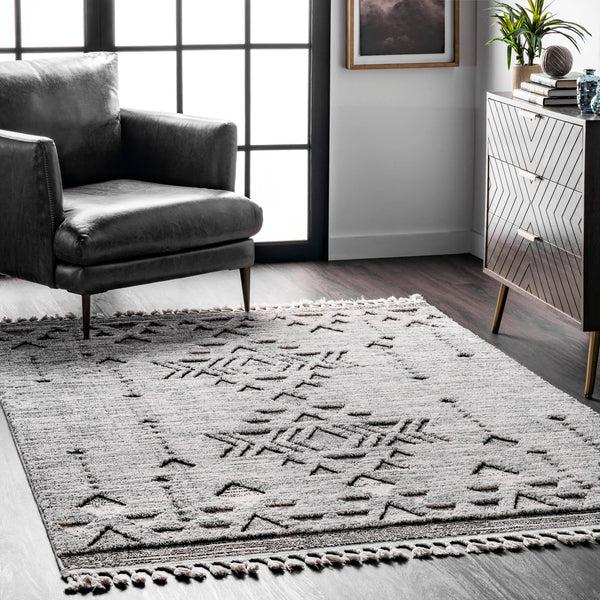 Nuloom Sully Soft Snowflake Textured Tassel Area Rug Grey