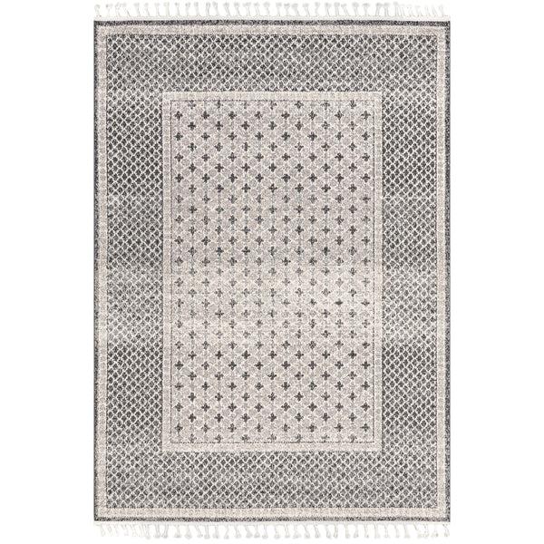 nuloom Sybil Geometric Border Tassel Area Rug Light Gray