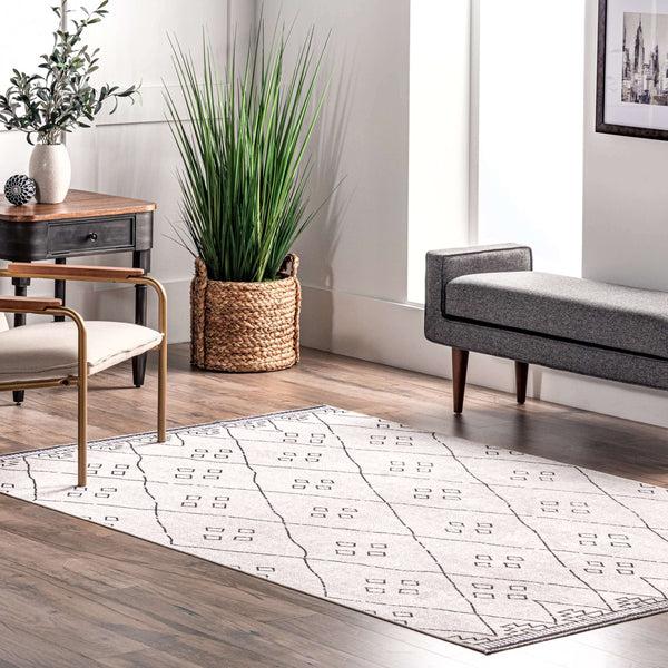 Nuloom Sydney Machine Washable Diamond Trellis Area Rug Ivory