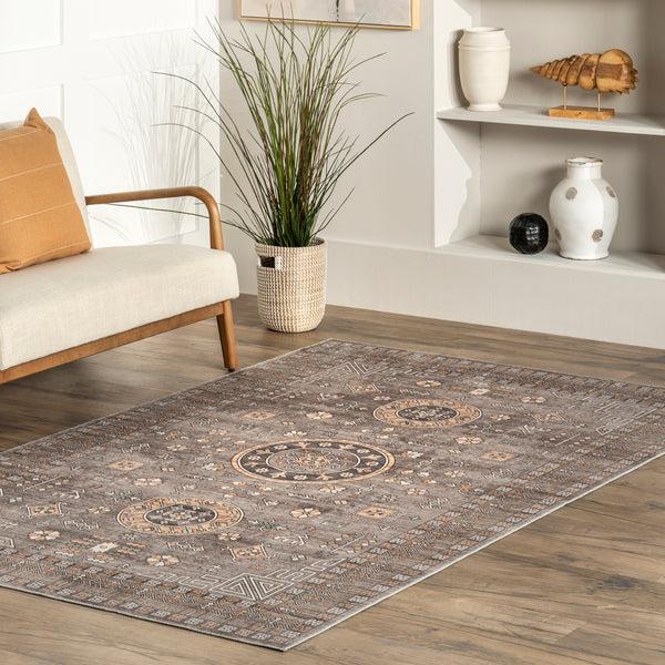 Nuloom Tama Circle Medallion Machine Washable Area Rug Brown