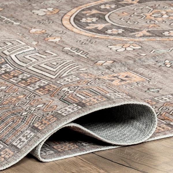 Nuloom Tama Circle Medallion Machine Washable Area Rug Brown