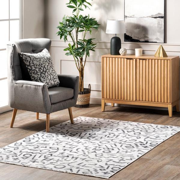 Nuloom Tania Modern Symbols Machine Washable Area Rug Light Gray