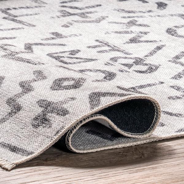 Nuloom Tania Modern Symbols Machine Washable Area Rug Light Gray