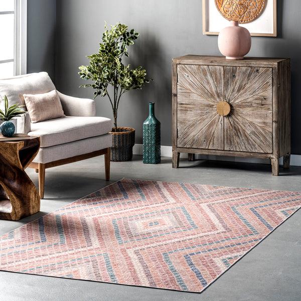 Nuloom Tarah Faded Diamond Machine Washable Area Rug Rust