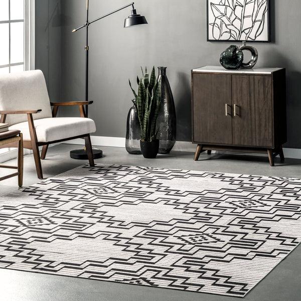 Nuloom Tashia Modern Geometric Machine Washable Area Rug Charcoal