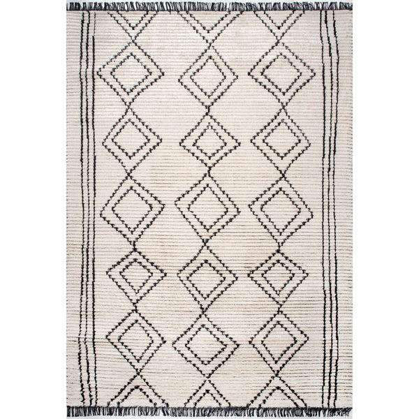 nuloom Tayah Soft Shag Moroccan Diamond Fringe Area Rug Beige