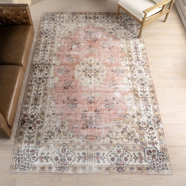 Nuloom Teja SplashGuard Persian Medallion Machine Washable Area Rug Peach