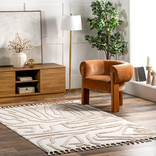 Nuloom Tenisha High/Low Abstract Tassel Area Rug Ivory