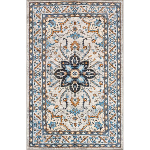 nuloom Teshi Floral Medallion Machine Washable Area Rug Blue