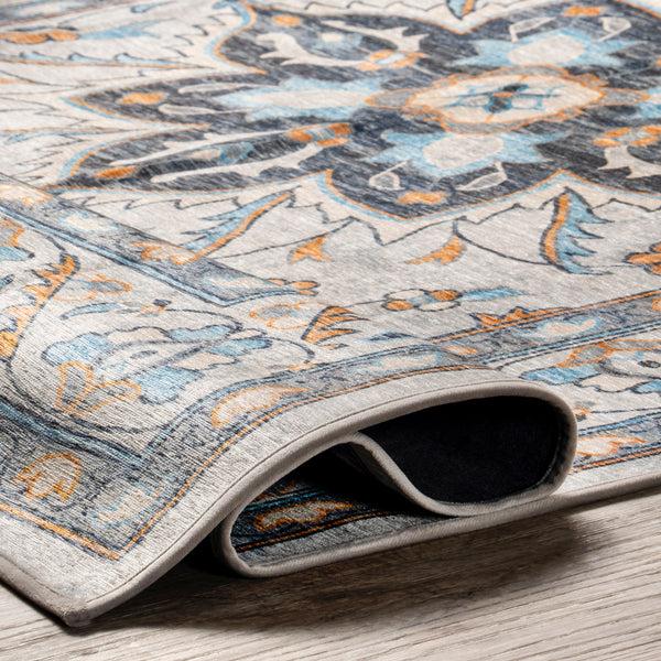 Nuloom Teshi Floral Medallion Machine Washable Area Rug Blue