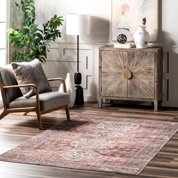 Nuloom Tindra Faded Multi Medallion Machine Washable Blush