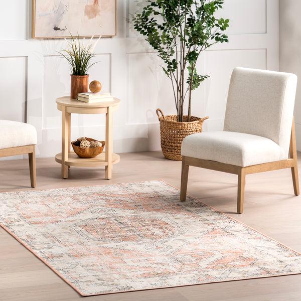 Nuloom Transitional Medallion SpinClean Machine Washable Area Rug Ivory