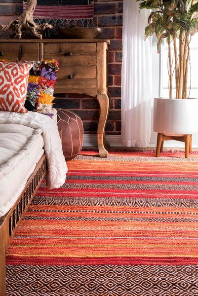 Nuloom Tribal Stripes Fringe Tassel Area Rug Orange