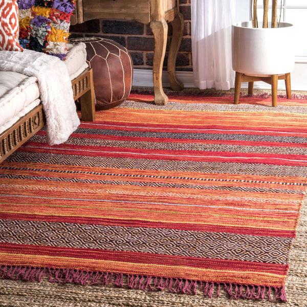 Nuloom Tribal Stripes Fringe Tassel Area Rug Orange