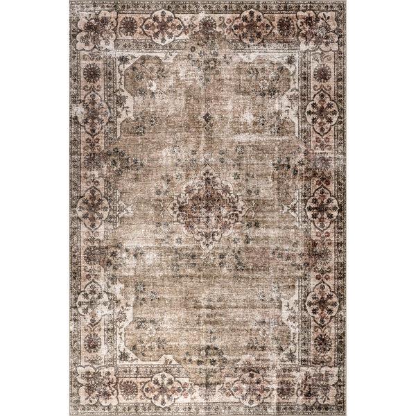 nuloom Tulsi Traditional SplashGuard Machine Washable Area Rug Beige