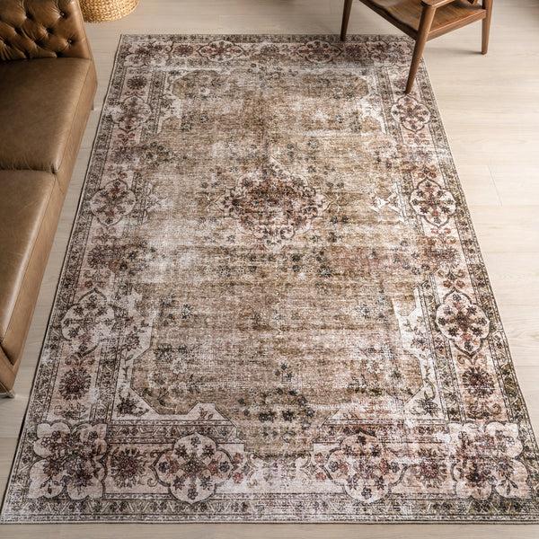 Nuloom Tulsi Traditional SplashGuard Machine Washable Area Rug Beige