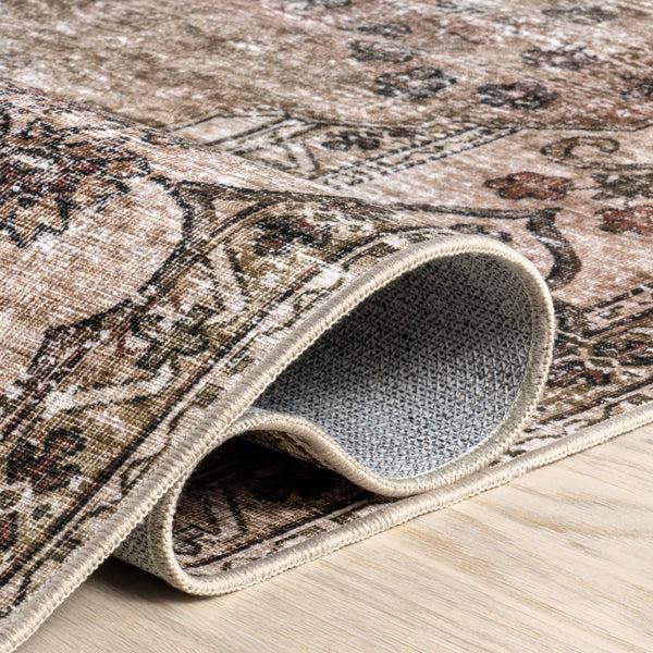 Nuloom Tulsi Traditional SplashGuard Machine Washable Area Rug Beige