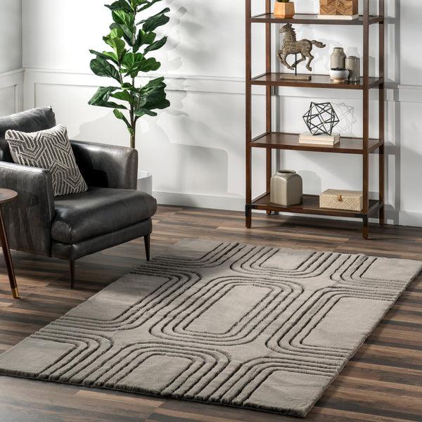 Nuloom Twila Geometric Faux Rabbit Machine Washable Area Rug Grey