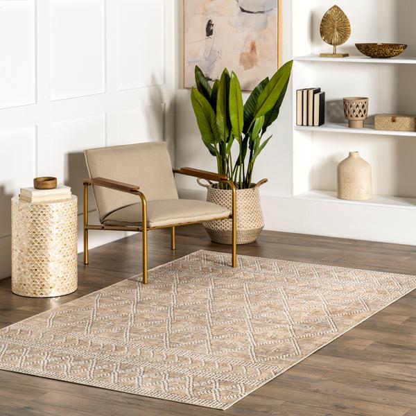 Nuloom Úna Lattice Stain-Resistant Machine Washable Area Rug Beige