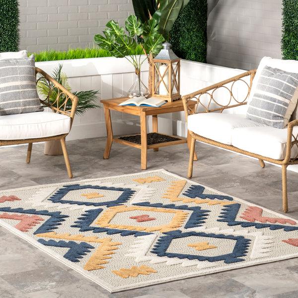 Nuloom Valen Raised Geometric Indoor/Outdoor Area Rug Blue