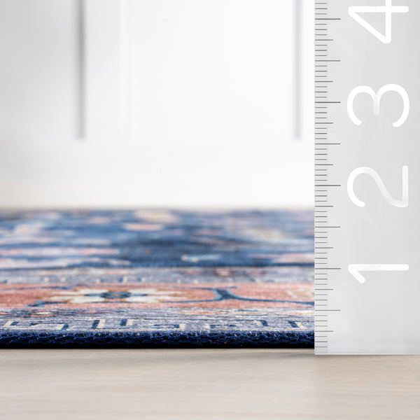 Nuloom Verity SplashGuard Traditional Medallion Machine Washable Area Rug Blue