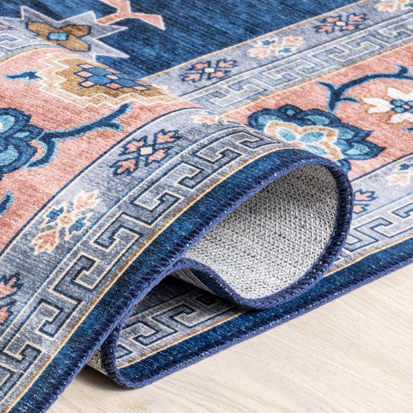 Nuloom Verity SplashGuard Traditional Medallion Machine Washable Area Rug Blue