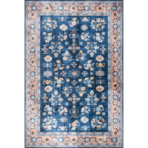 nuloom Verity SplashGuard Traditional Medallion Machine Washable Area Rug Blue