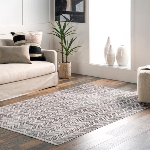 Nuloom Via Geometric Striped Machine Washable Area Rug Gray