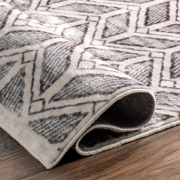Nuloom Via Geometric Striped Machine Washable Area Rug Gray