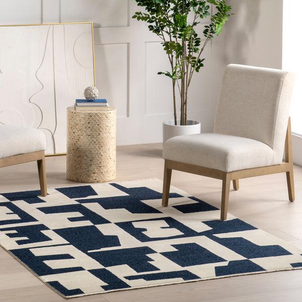 Nuloom Viktoria Modern Abstract Reversible Machine Washable Area Rug Navy