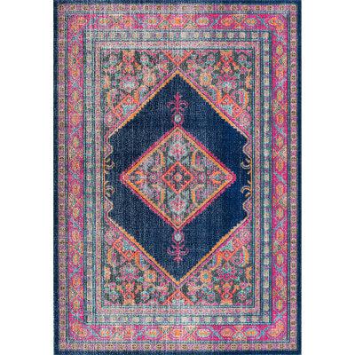 Nuloom Vintage Bordered Medallion Adame Area Rug Navy