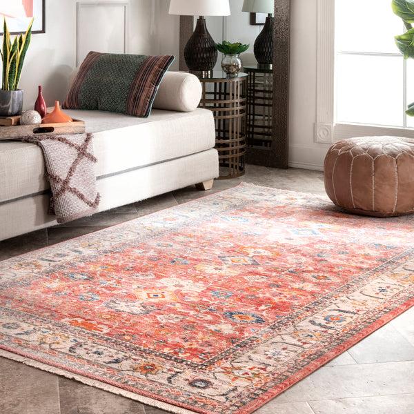 Nuloom Vintage Floral Audria Fringe Kilim Area Rug Red