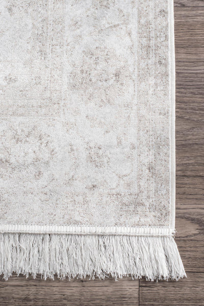 Nuloom Vintage Floral Elyse Fringe Rug Area Rug Ivory