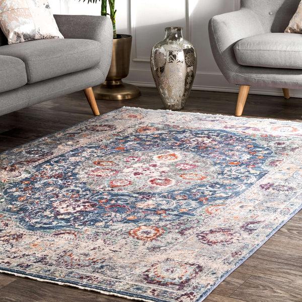 Nuloom Vintage Glynn Medallion Fringe Area Rug Navy