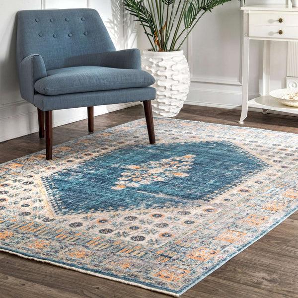 Nuloom Vintage Sharron Medallion Fringe Area Rug Blue