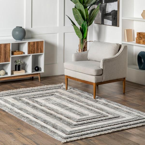 Nuloom Violette Casual Bordered Tasseled Area Rug Gray