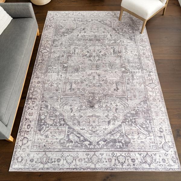 Nuloom Vita SplashGuard Vintage Medallion Machine Washable Area Rug Grey