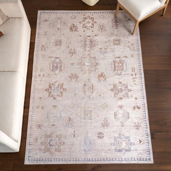 Nuloom Vivica SplashGuard Faded Medallion Machine Washable Area Rug Beige