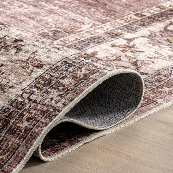 Nuloom Winnie SplashGuard Distressed Medallion Machine Washable Area Rug Blush