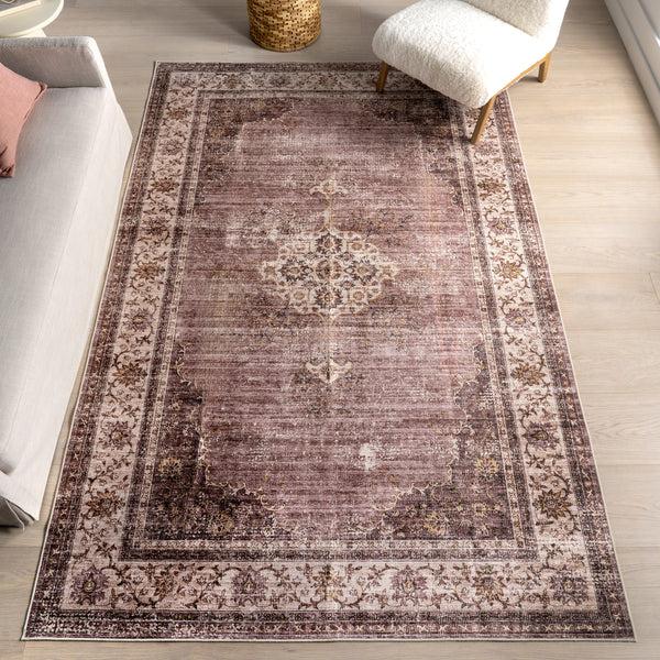 Nuloom Winnie SplashGuard Distressed Medallion Machine Washable Area Rug Blush