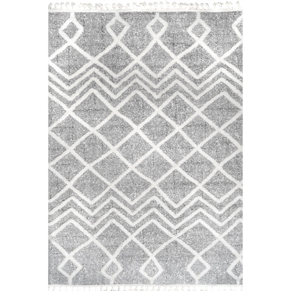 nuloom Wylde High Low Soft Shaggy Diamond Moroccan Tassel Area Rug Gray