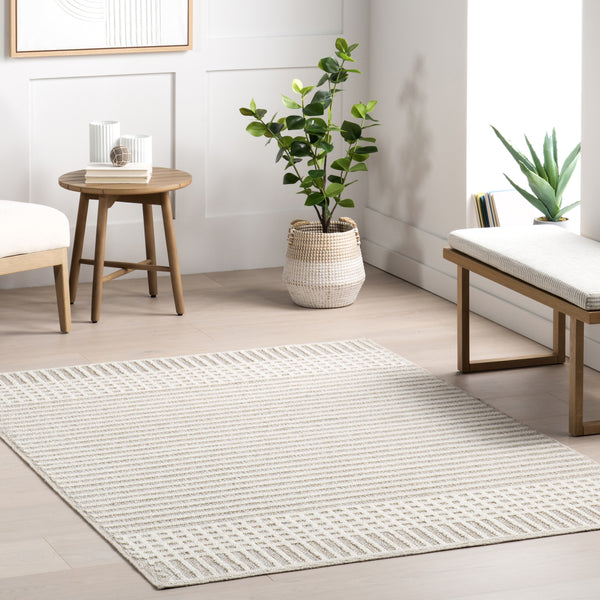 Nuloom Yulia Geometric Bands Machine Washable Area Rug Light Grey