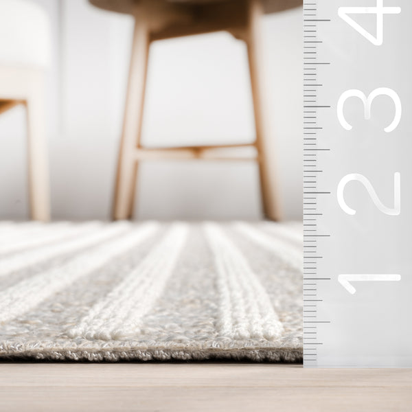 Nuloom Yulia Geometric Bands Machine Washable Area Rug Light Grey