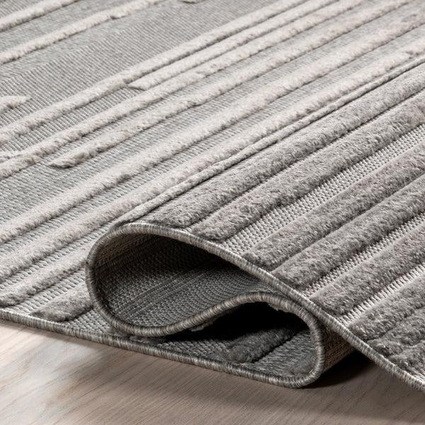 Nuloom Ziva Contemporary Abstract High-Low Fringe Area Rug Gray
